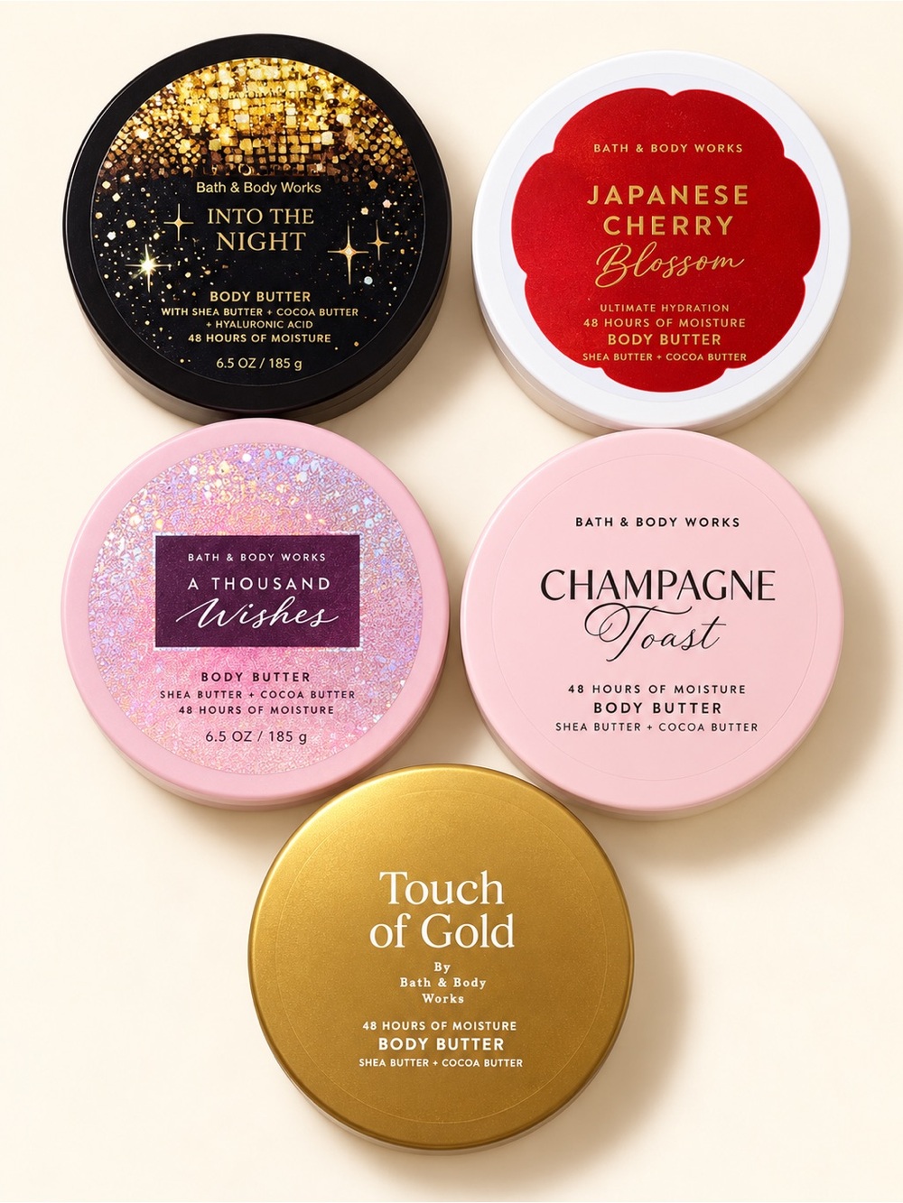Bath & Body Works Assorted Body Butters - Black, Red, Pink & Gold Tins